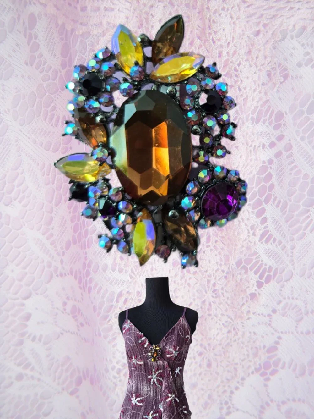 Purple Crystal Brooch Sparkly Fairycore Evening Wedding Guest Victorian-Style